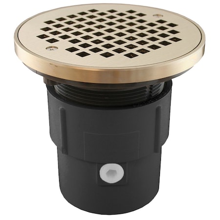 Jones Stephens 3inX4in PVC Pipe Fit Drain Base with 3-1/2in Plastic Spud and 6in Nickel Bronze Strainer with Ring D53076